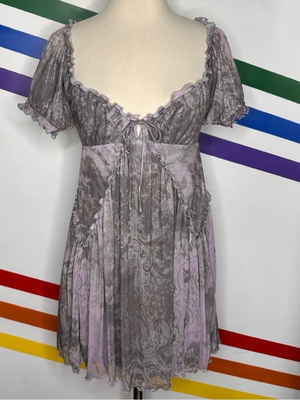 NEW Urban Outfitters Sammy sparkle mini dress Purple and grey ruffle sweetheart